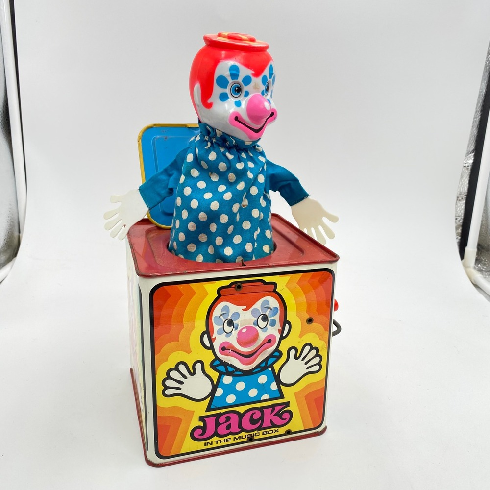 Vintage 1971 Mattel Jack In The Music Box FOR PARTS Tin Clown Toy Does Not Work